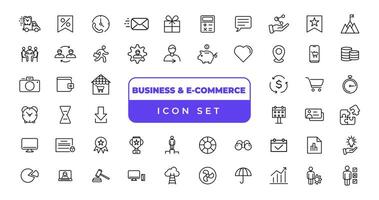 Business, ECommerce and Shopping thin line icons set. ECommerce, Shop, Online Shopping Editable Stroke icons collection. Shopping symbols set. vector