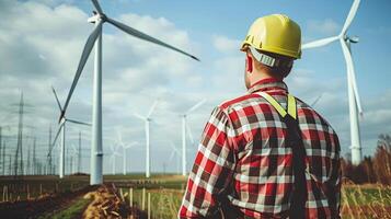 ai generado técnico es haciendo mantenimiento viento energía motor foto