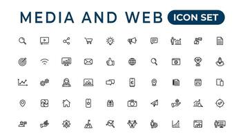 Media and Web icons in line style. Data analytics,Digitalmarketing, Management, Message, Phone. Vector illustration.