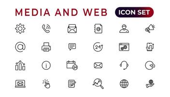 Media and Web icons in line style.Data analytics,Digitalmarketing, Management, Message, Phone. Vector illustration.