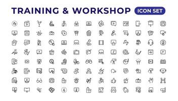 Training and workshop linear icons collection.Set of thin line web icon set, simple line icons collection, Pixel Perfect icons, Eadible vector illustration.