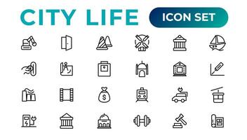 ciudad vida línea iconos, señales, línea icono colocar. editable vector icono.