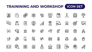 Trainining and workshop icon set. Containing team building, collaboration, teamwork.Outline icon collection. vector