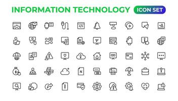 información tecnología lineal íconos colección.esquema icono. vector