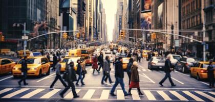 ai generado borroso escena de multitudes de personas cruce el calle generativo ai foto