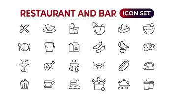 restaurante línea íconos recopilación. alimento, servicio, bar, alcohol iconos ui icono colocar. Delgado contorno íconos embalar. vector ilustración.