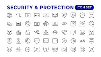 Safety, security, protection thin line icons. For website marketing design, logo, app, template, etc.Set of security shield icons,shield logotypes with a check mark, and padlock. Security symbols. vector