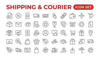 Delivery icons set. Collection of simple linear web such as Shipping By Sea Air,Date, Courier,  Return Search,Parcel, Fast Shipping. service icon Contains order tracking, courier, and cargo icons. vector