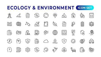 Ecology icon set. Ecofriendly icon, nature icons set.Linear ecology icons. Environmental sustainability simple symbol. Simple Set of  Line Icons.Global Warming, Forests, Organic Farming. vector