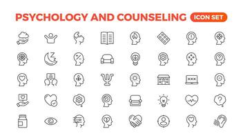 Psychology and mental line icons collection. Big UI icon set in a flat design. Thin outline icons pack.Set of positive thinking icon.be loved, healthy lifestyle, happiness, positive mindset. vector