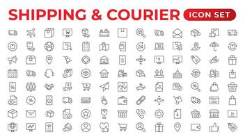 Delivery icons set. Collection of simple linear web such as Shipping By Sea Air,Date, Courier,  Return Search Parcel, Fast Shipping. service icon Contains order tracking, courier, and cargo icons. vector