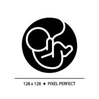 Embryo black glyph icon. Pregnancy anatomy. Human reproduction biology, childbearing. Maternity womb, baby fetus. Silhouette symbol on white space. Solid pictogram. Vector isolated illustration