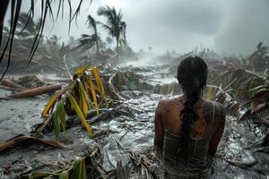 AI generated Nature's fury, captivating the emotional spectacle of a natural disaster's destructive power. witnessing the impact and resilience in the face of nature's wrath photo