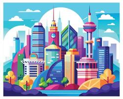 City skyline with buildings and skyscrapers vector