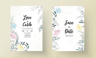 beautiful flower and leaves wedding invitastion card vector