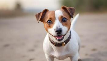 ai generado valiente Jack Russell terrier en naturaleza, perro fotografía foto