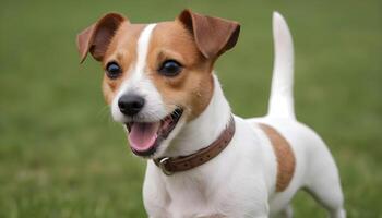 ai generado valiente Jack Russell terrier en naturaleza, perro fotografía foto