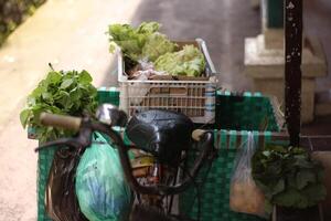 Selling goods of bicycle vegetable sellers in Indonesia photo