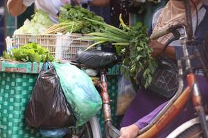 Selling goods of bicycle vegetable sellers in Indonesia photo