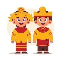 Couple Wear Indonesian Traditional Clothes of North Kalimantan vector