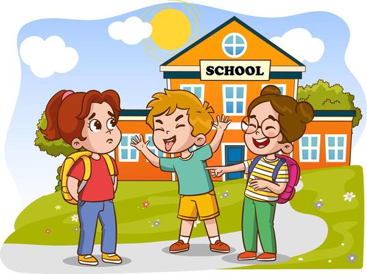 vector illustration of angry kids bullying their weak peers.Kids are being bullied. Verbal and physical social conflict between children, combat abuse, fighting and sarcastic classmate