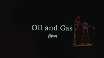 olie en gas- reserves opschrift Aan abstract brand vlammen achtergrond. grafisch presentatie van olie platform symbool. olie en gas- concept video