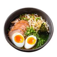 Photo of japanese cuisine ramen noodles with eggs chickenporks with variety toppings png