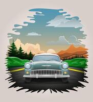 landscape asphalt auto road in nature among mountains hills and trees stock illustration vector