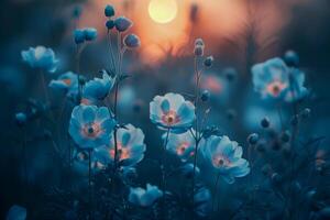 AI generated Twilight Hues in Flower Field photo