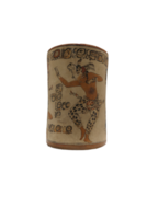 Late Classic AD 600 to 900 cylindrical polychrome jars with complex anthropomorphic, geometric, and glyph painted decoration. Polychrome pottery was an elaborate, advanced art form of the Maya. png