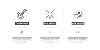 Mission, Vision and Values of company with text.Purpose business concept.Mission vision values icon design for multiple use. vector