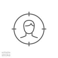 Male user target icon. Simple outline style. Man, user target, approach, person, centric, graphic, people, marketing, business concept. Thin line symbol. isolated. Editable stroke. vector