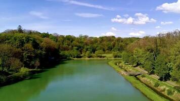 Drone flying over Val de Briey, aerial view of the Sangsue lake, Meurthe-et-Moselle video