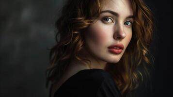 adult woman exuding elegance in studio portrait photo