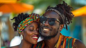 africano Pareja teniendo un genial hora juntos foto