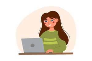 Woman with laptop, online education or online working concept. vector