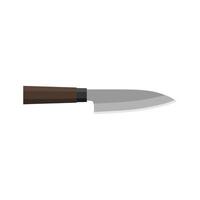 Deba bocho, Japanese kitchen knife flat design illustration isolated on white background. A traditional Japanese kitchen knife with a steel blade and wooden handle. vector