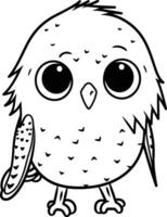 Coloring book for children owl with a worm in its beak vector