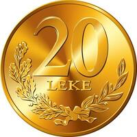 Albanian money gold coin 20 Lek vector