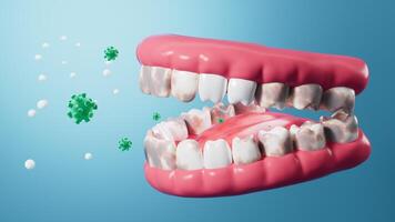 Human tooth and virus, bad breath, oral hygiene, 3d rendering. video