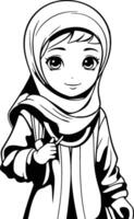 Arábica niña en un hijab demostración pulgares arriba. vector