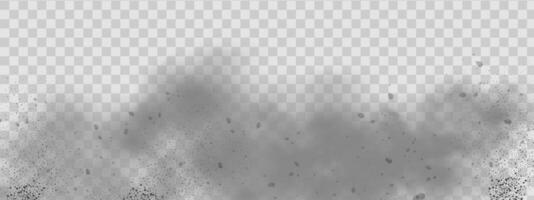 antecedentes de un arena explosión con suciedad y nube fumar. marrón tormenta de arena chapoteo y sucio suelo con un texturizado viento efecto.amarillo volador partículas y Roca. vector