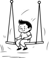 Boy swinging on a swing in a flat style. vector