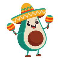 Cute Mexican avocado in a sombrero and with maracas on a white background vector