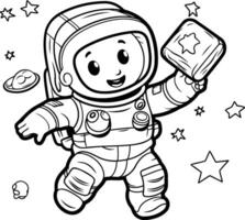 colorante libro para niños astronauta con un libro. vector