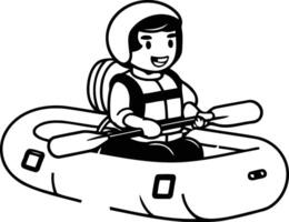 Man in an inflatable boat on the water. vector