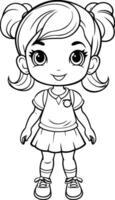 Cute little girl for coloring book. Cartoon style. vector