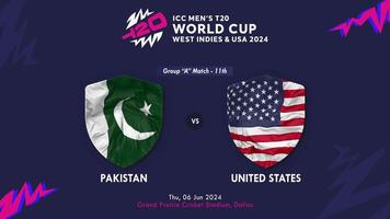 Pakistán y Estados Unidos partido en icc de los hombres t20 Grillo Copa Mundial Oeste indies y unido estados 2024, introducción 3d representación video
