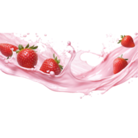 generated ai Milk or yogurt splash with strawberries isolated on transparent background png