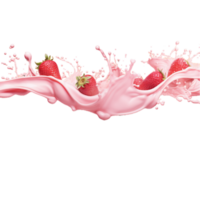 generated ai Milk or yogurt splash with strawberries isolated on transparent background png